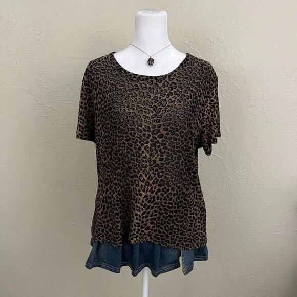 90s Brown and black leopard print plus size short sleeve shirt - Picture 2 of 8
